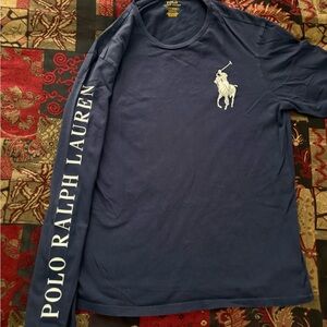 Polo Ralph Lauren Big Pony PRL Print Navy Blue/White Custom Fit LS T-Shirt
